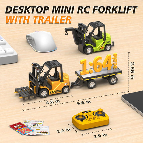 1/64 3 1 10CH RC Forklift Toy, in Mini Forklift Remote Control & App Remote Control Forklift with Trailer & Fork