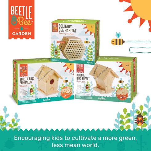 Beetle & Bee Build A Bird Bungalow - DIY Outdoor Birdhouse Kit for Kids, Includes 4 Paints, 1 Brush, Hardware