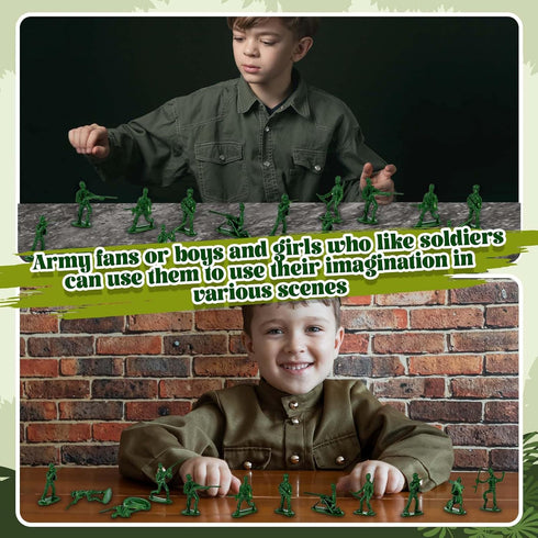 100 Pcs Army Men Toy Soldiers Set - Green Plastic Mini Figures, Assorted Poses for Boys Girls Play Set