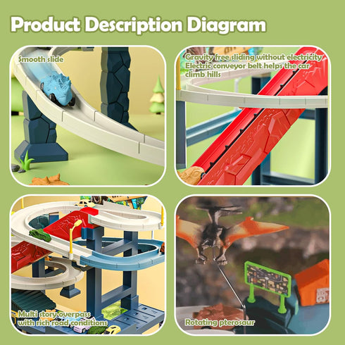 Ponilyer 3-12 Dinosaur Track Toy, Electric Simulated Scenario Car Road, Children's Competition Race Track, Music