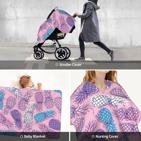Hcpwzrf Hand Drawn Pineapple Fruits On Pink Baby Car Seat Cover & Nursing Cover - Breathable Stretch Multi-Use Cover