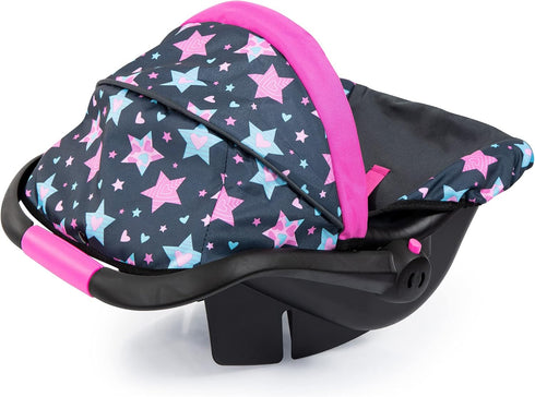 18 Inch 3+ Bayer Doll Car Seat for Dolls, Toy Car Seat with Sun Canopy, Turquoise Pink Stars, Ages