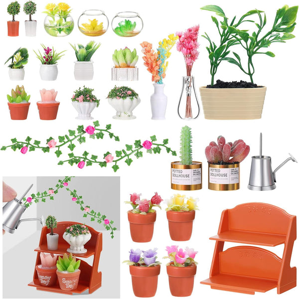 26 Pieces Dollhouse Plant Miniature Bonsai Mini Potted Plant Flower Model Tiny