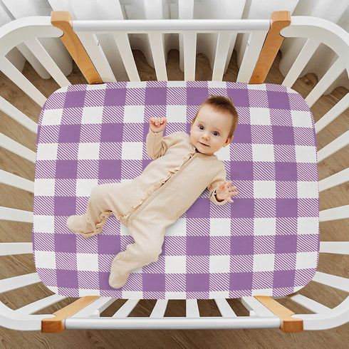 Flradish Cozy 27 39 Purple Gingham Crib Sheets for Boys or Girls,Stretchy Fitted Soft Breathable Crib Sheet