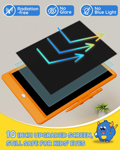 TEKFUN 10IN LCD Writing Tablet for Boys Girls, Magic Doodle Board with Anti-Lost Stylus, Mess Free Coloring (Orange)