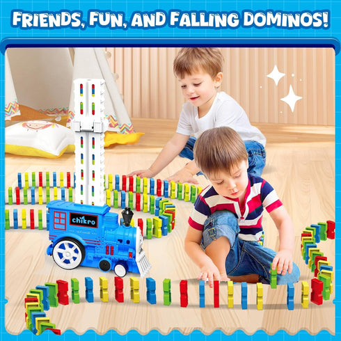 chikro 3-4 3-4 Domino Train Toys Games for Kids - Automated Dominoes-Placing Model Train for Toddlers Age Montessori