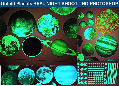 UNTOLD PLANETS 195+PCS Glow in The Dark Planets for Ceiling Decorations, Star Stickers for Kids Room Decor