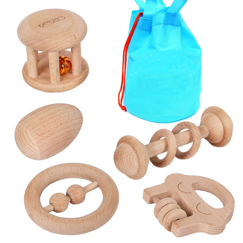 TOWO Wooden Rattles Maracas Baby Toys 6 Months-Organic Eco Toys for Infant