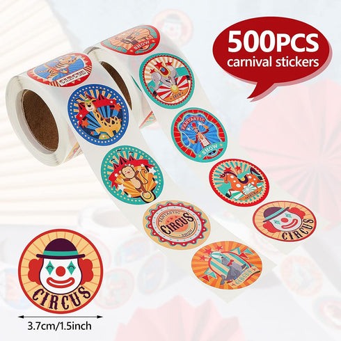 Zonon 500 Pieces Carnival Circus Party Stickers, Themed Animal Clown Labels for Birthday Envelope Seals and Goodie Bags
