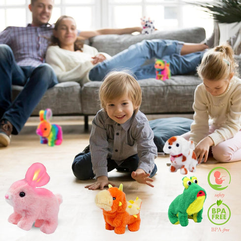 Hopearl Hopping Chubby Rabbit Interactive Electronic Pet Plush Bunny Toy with Sounds and Movements, Animated Walking