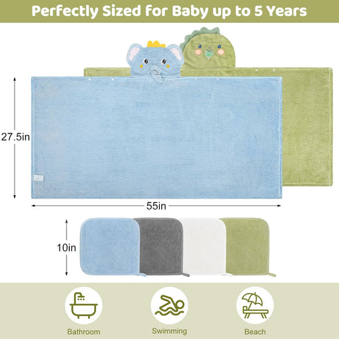 6 Set 0-5 2 55" 27.5" 4 PCS Toddler Bath Towel for Boy Girl Year, PCS Thick Absorbent Hooded Baby Bath Towels Large x