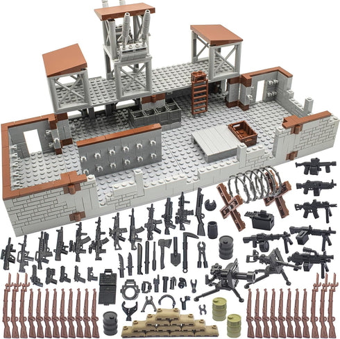 500+ Pcs Military Base Building Brick Sets – Defence Base Guard Tower for Army Mini Figures