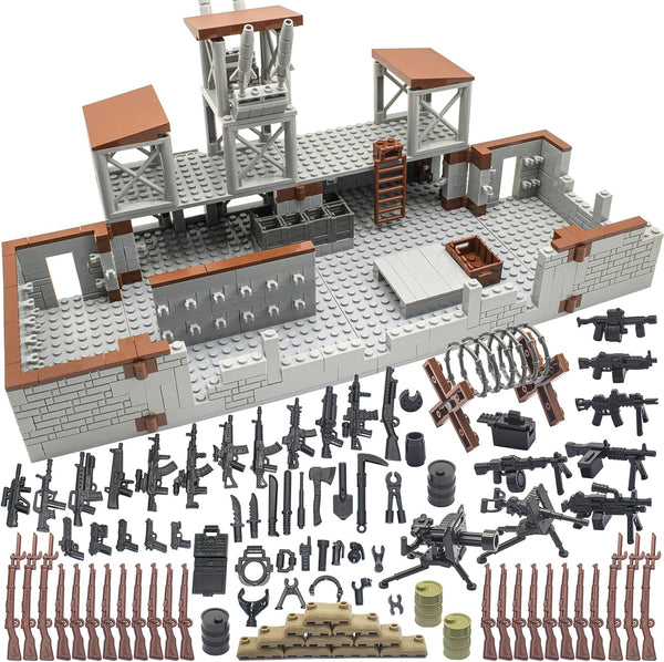 500+ Pcs Military Base Building Brick Sets – Defence Base Guard Tower for Army Mini Figures