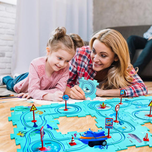 Montessori Toys for 3-6 Year Old Boys Girls - Puzzles with Vehicle, Toddler Puzzle Track Play Set Gift, Educational