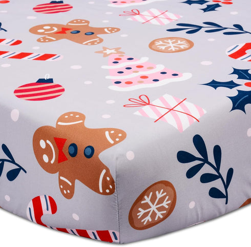 Christmas Crib Sheet, Fitted Crib Sheet with Christmas Tree, Cane, Gingerbread Man,