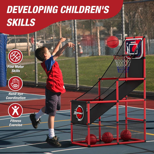 Basketball Arcade Game Indoor Outdoor, Kids Basketball Hoop with 4 Balls & Pump, Single Shot Basketball Game at Home,