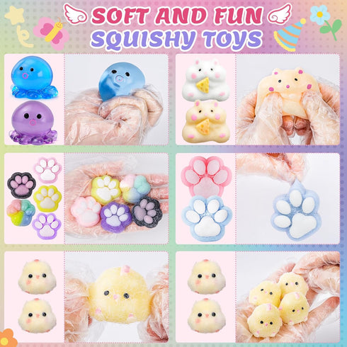 20Pcs Pack (11big+9small) Taba Squishy Fidget Toys, Include Squishies Chick, Cat Paws, Hamster, Strawberry Toys