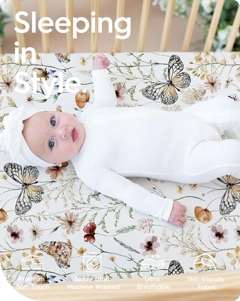 28''x52''x9'' 2 Pack Crib Sheets for Boy Girl, Premium Soft Butterfly Crib Mattress Fitted Sheet, Ultra Breathable Baby