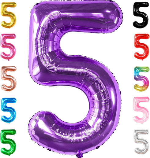 KatchOn Giant Purple 5 Balloon Number - 40 Inch Mylar Purple Number 5 Balloon for Birthday Decorations