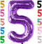 KatchOn Giant Purple 5 Balloon Number - 40 Inch Mylar Purple Number 5 Balloon for Birthday Decorations