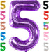 KatchOn Giant Purple 5 Balloon Number - 40 Inch Mylar Purple Number 5 Balloon for Birthday Decorations