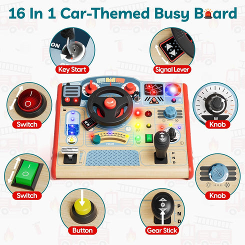 3-5, 3 TOP BRIGHT Montessori Busy Board with LED Light, Sensory Toys with Sounds & Switches, Activity Board for Kids