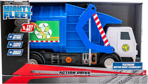 16 3 Mighty Fleet Action Drive Garbage Truck Toy MotionDrive Motorized Dumping, Flashing Lights & Real Engine/Backup