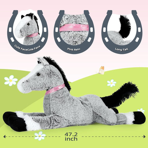 MaoGoLan Large Horse Stuffed Animal - Jumbo 4 Feet Plush Toy, Ridable Pony Pillow for Girls