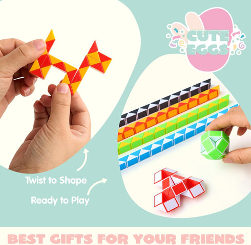 12 JOYIN Pcs Prefilled Easter Eggs with Mini Snake Cubes Twist Puzzle Toys Snake Speed Cube Fidget for Kids Easter