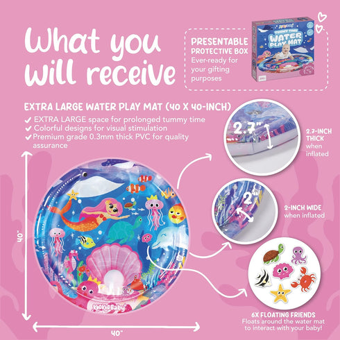 Tummy Tummy 3 KooKooBaby Water Time Mat - Large Sensory Baby Water Mat for Time & Motor Development - Leak-Proof