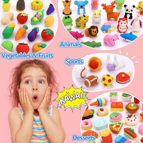 HINZER 100 Pack Animal Erasers Bulk, Pull Apart 3D Puzzle Erasers for Classroom Rewards
