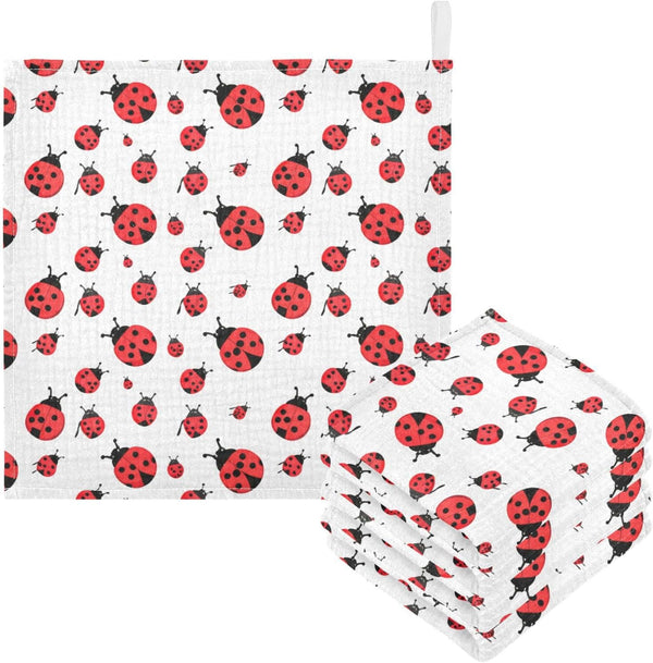 YETTASBIN Ladybugs Muslin Baby Hand Washcloths, Soft Cotton Bath Face Towel, 4 Layers
