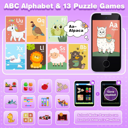 Kids Phone Toys for 3-8 Year Old Girls - Touchscreen Toddler Phone with Camera, MP3 Player, Games, Habit Tracker