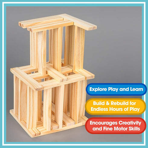 Set 200-Piece Wooden Building Blocks - Plank Block Construction Toys, STEM Educational Wood Toy for Kids and Toddlers