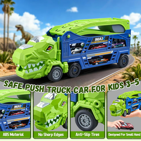 3-5 6 3 1 2 3 4 5 6 Dinosaur Truck Toys for Kids - Transporter Carrier Truck with Die-Cast Cars Toys, in Truck