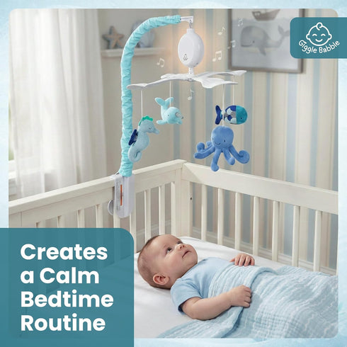Giggle Babble Ocean Baby Mobile with Music Calming Nautical Crib Mobile with Sea Animals, Soothing Lullabies