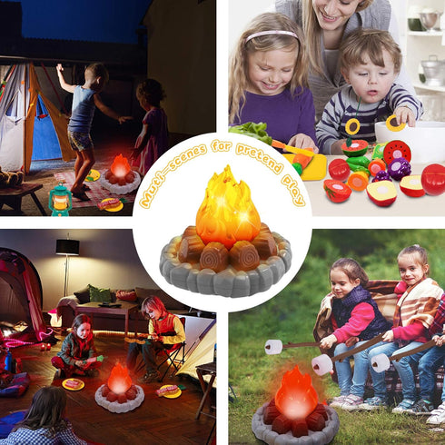 Set, MITCIEN Camping Toys Play Pretend Campfire, Play Food for Kids with Oil Lantern, Pretend Fruits Vegetables