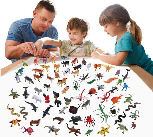 FLORMOON 72pcs Animal Figures, Realistic Mini Dinosaur Insect Sea Farm Reptile Wild Jungle Animal Toys, Early
