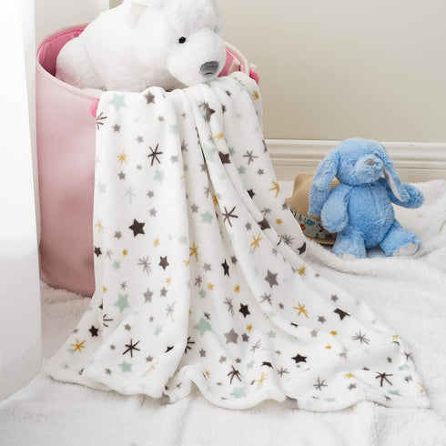 Bunnikins & Clover Lightweight Plush Flannel Baby Blanket - Super Soft Floral Fleece for Crib and Toddler Bed