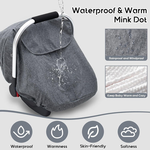 2 Baby Car Seat Cover for Doona, Waterproof Carseat Cover with Plush Dots Lining, Warm & Snug Infant Car Seat Canopy