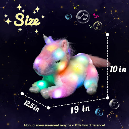 Hopearl LED Musical Stuffed Unicorn Playset, Singing Plush Toy with 3 Baby Unicorns, 19'' for Toddlers.