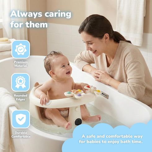 SEKI 6 Baby Bath Seat For Babies Months & Up With Built-in Thermometer, Strong Suction Cups & Interactive Toys