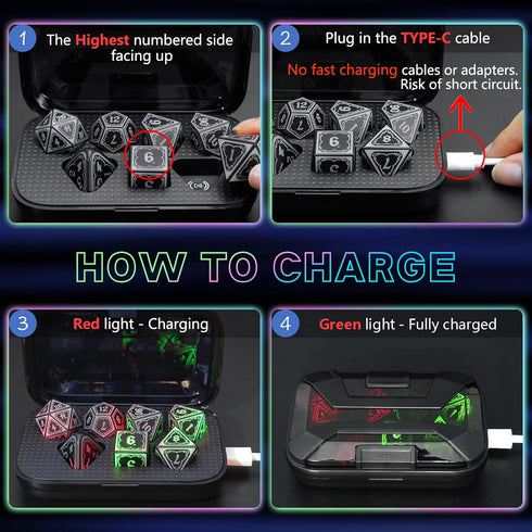 Set 4 1 FONVGOGO Light Up Dice D and D for Dungeons and Dragons in Color, Cool LED DND Dice with Charging Box