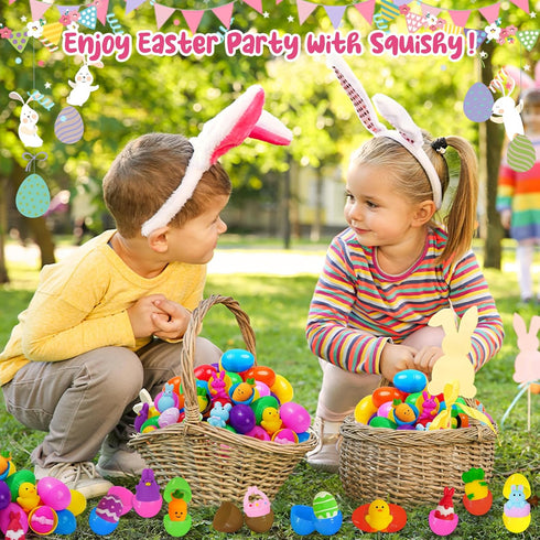 EUOCENK 30PCS Pre Filled Easter Eggs with Easter Mochi Squishy Toys, Pre-Stuffed Easter Eggs with Easter Squishies