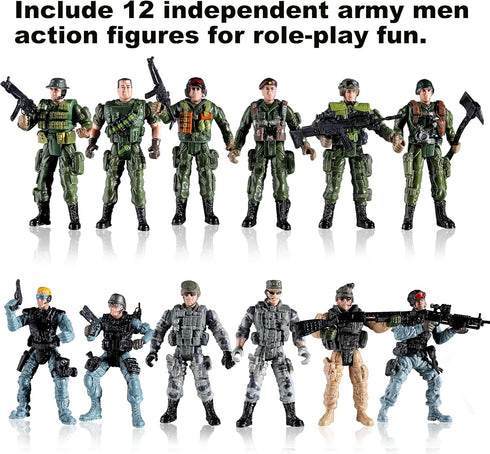 US Army Men and SWAT Team Toy Soldiers Action Figures with Military Weapons Accessories for Kids, 12Pcs