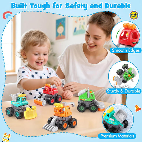 ORWINE 4PCS 2 3 4 5 2-3 Baby Boy Toys Cars, Push and Go Cars for Kids, Friction Powered Stunt Trucks, Construction
