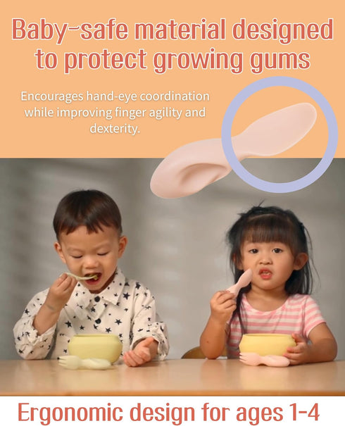 Set Set 1-4 Toddler Utensils Ergonomic Fork and Spoon and Bowl Non-Slip Design for baby Year Olds Self-Feeding BPA Free