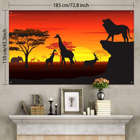 African Safari Theme Party Decorations, 72.8 x 43.3 Inch Backdrop Banner for Tropical Forest Jungle Scenic Background