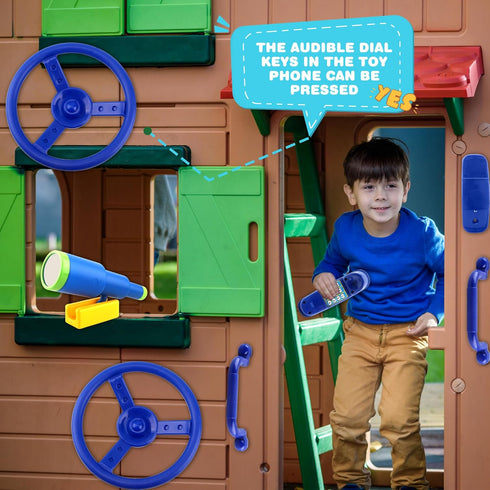 5 Pack Kids Playground Accessories Set - Swingset Steering Wheel, Plastic Telescope, Safety Handles for Outdoor Play