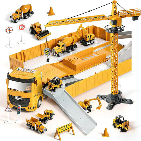 Kids Construction Truck Toys Set Excavator, Forklift,Bulldozer,Dump Trucks,Cement Truck,Road Roller, Alloy Construction
